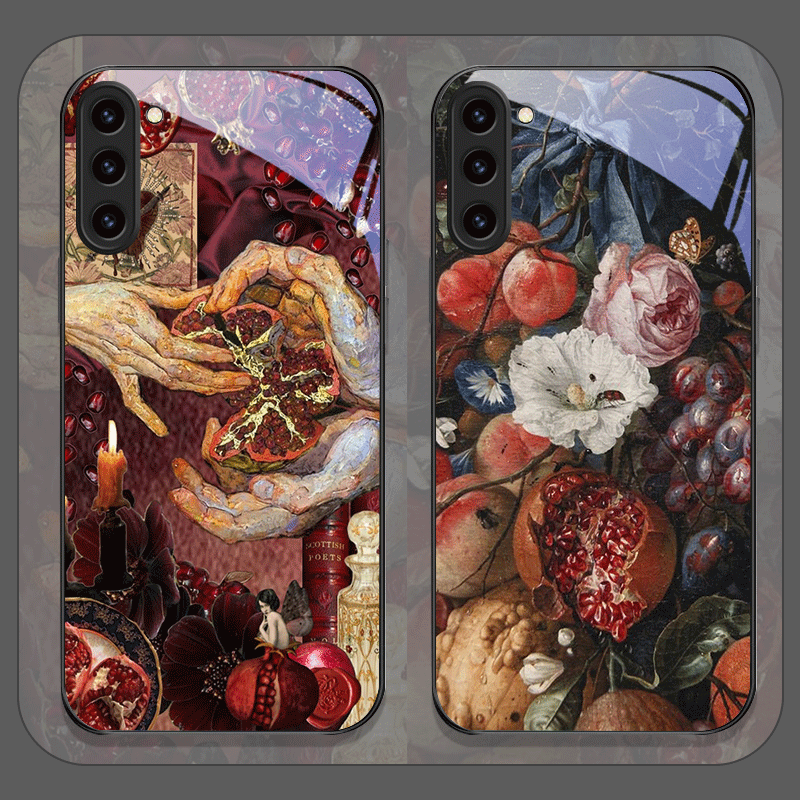 Phone Cases For Samsung S21 5G - Luxurious Pomegranate Flower Pattern Tempered Glass
