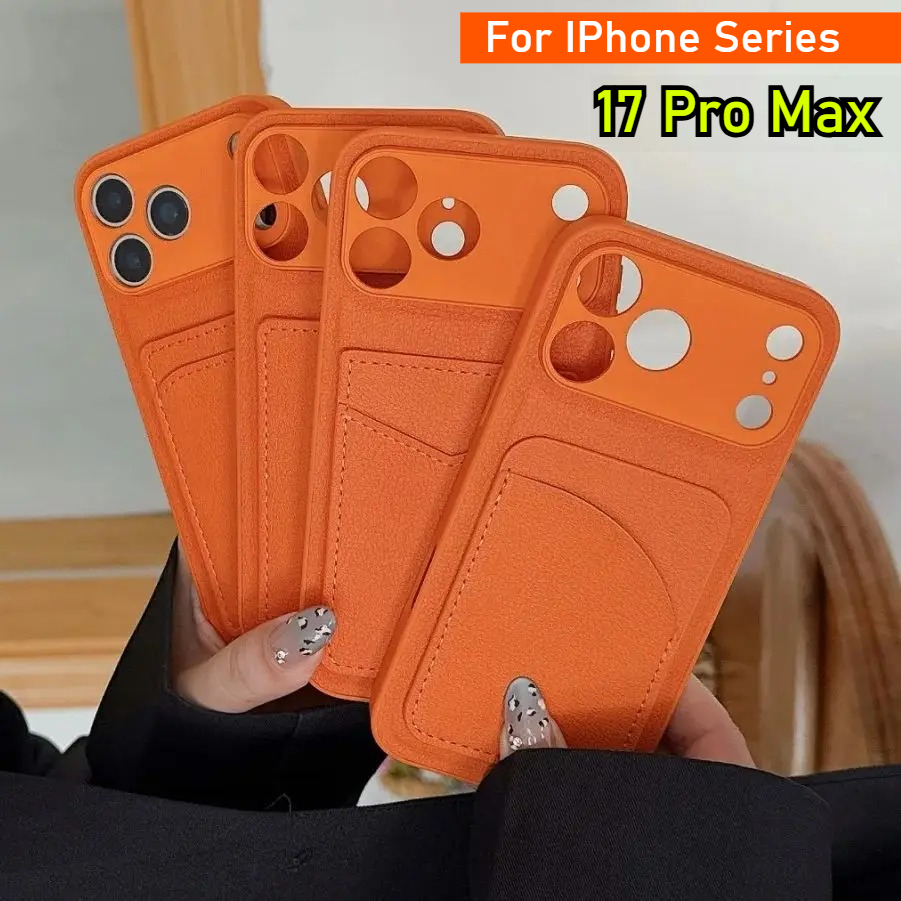 Phone Cases Orange - Leather Orange Color Card Holder Case