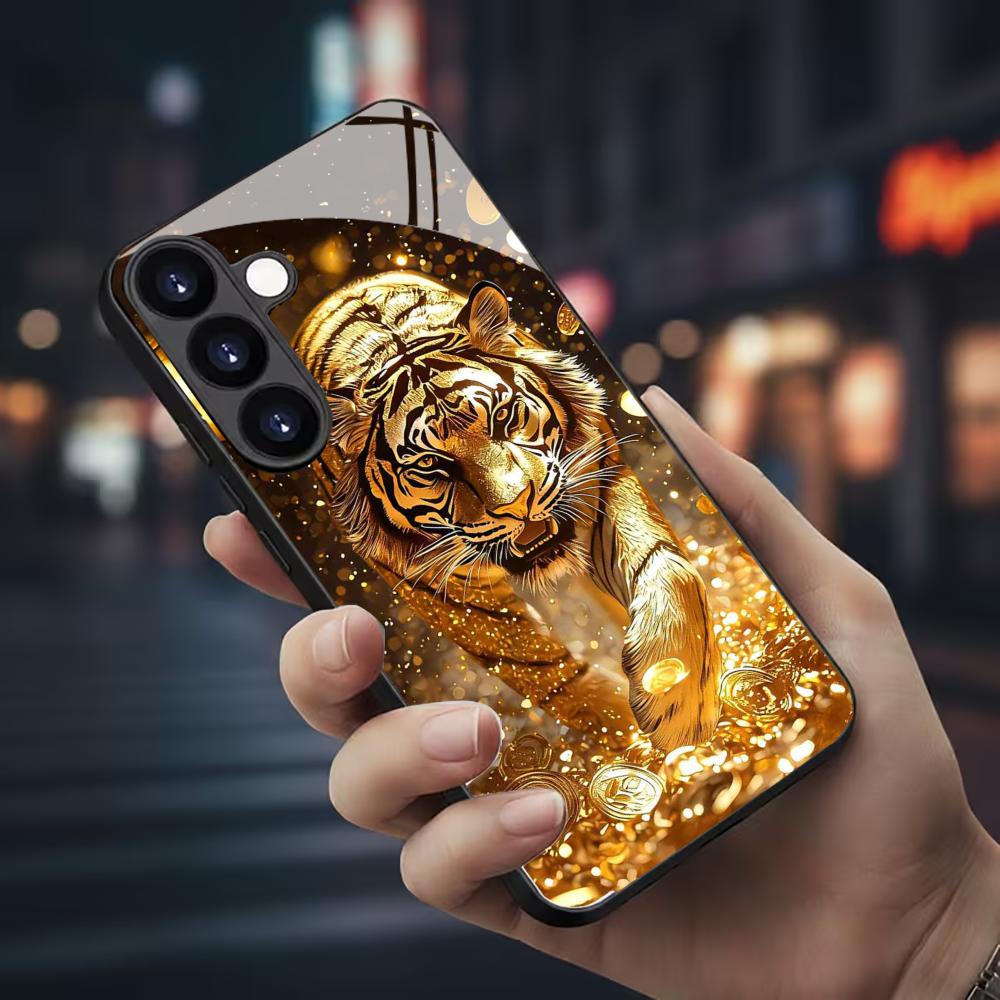Phone Cases For Samsung S21 5G - Tiger pattern glass Phone Case For