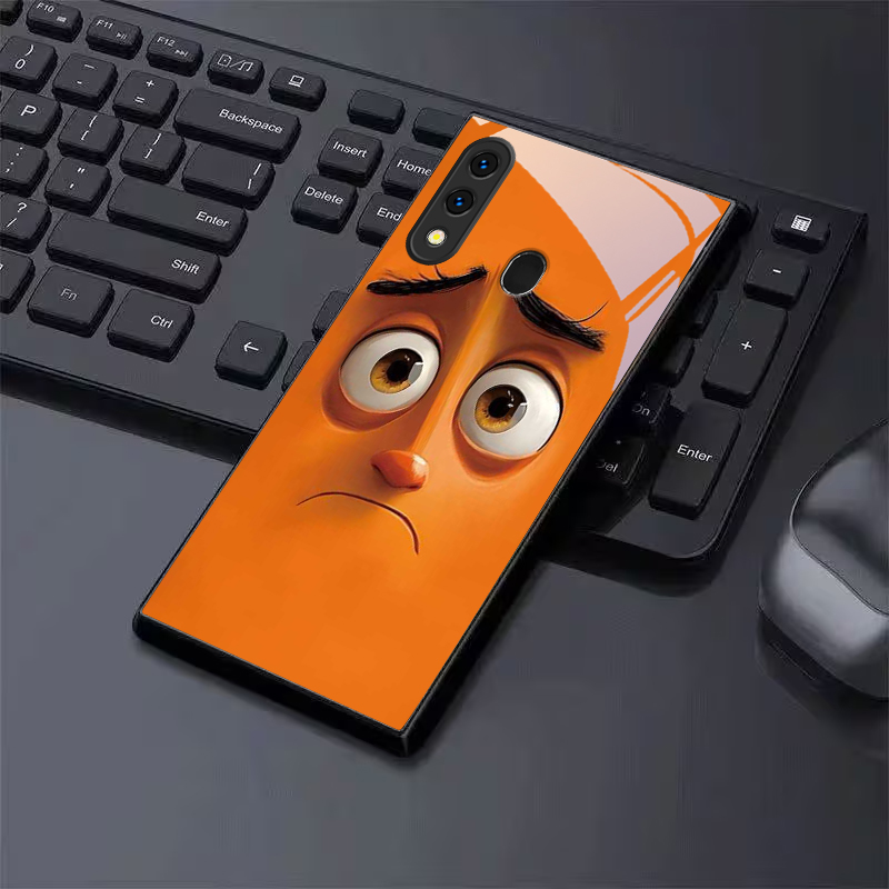Phone Cases Orange - Pouty Orange Buddy Black Glass Phone