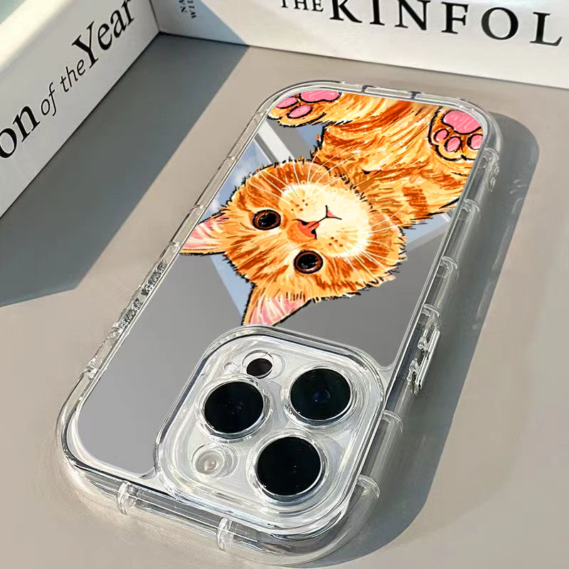 Cartoon Cute Orange Cat Mirror - Phone Cases Orange review and price