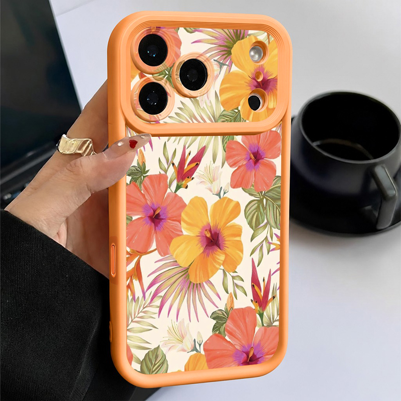 Orange Flower Pattern TPU Phon - Phone Cases Orange review and price