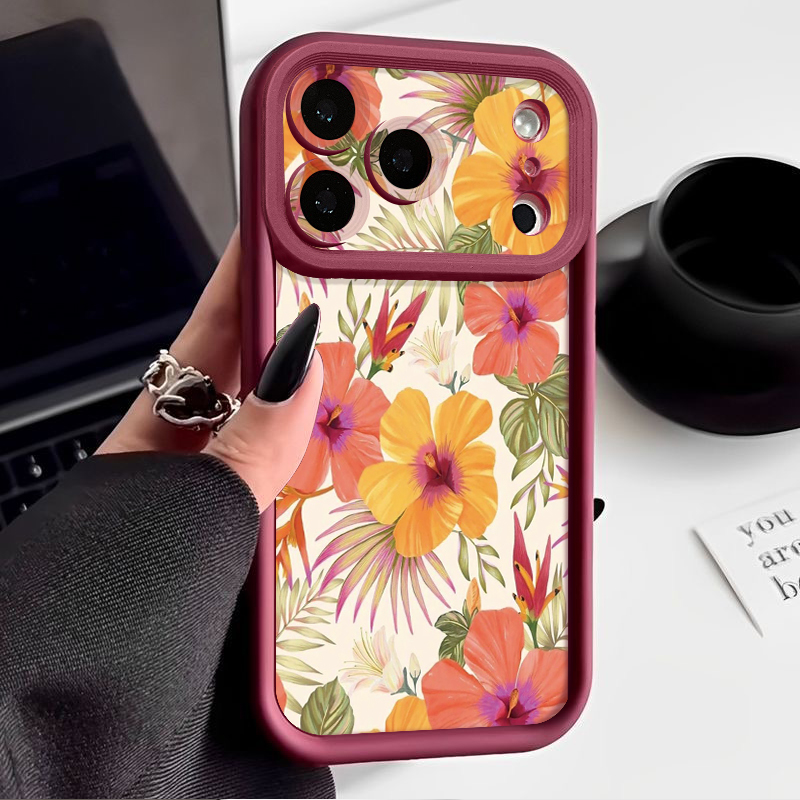 Orange Flower Pattern TPU Phon - Phone Cases Orange review and price